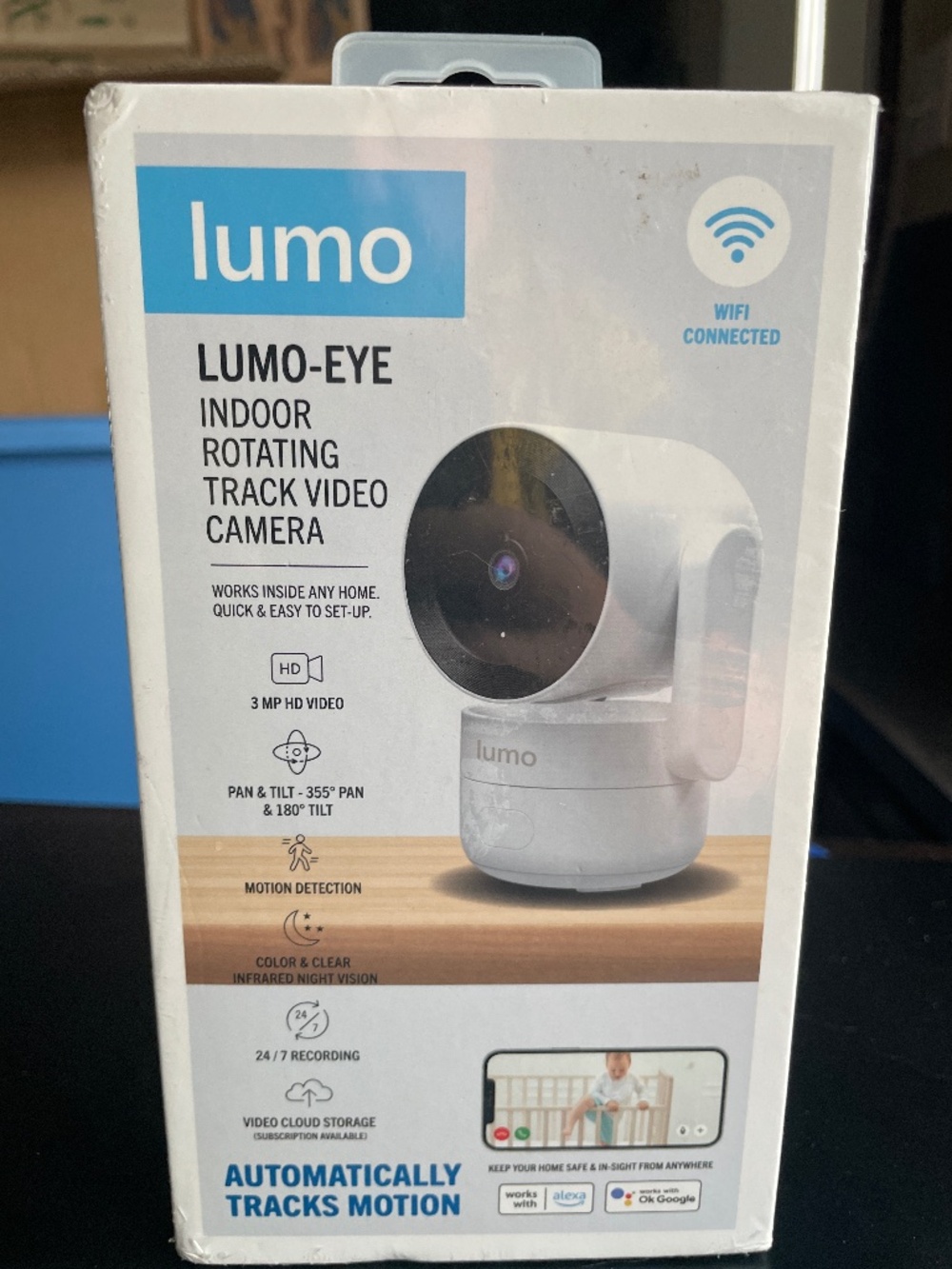 Lumo-Eye Indoor Rotating Track Video Camera 3MP HD Smart Home Security - NEW!